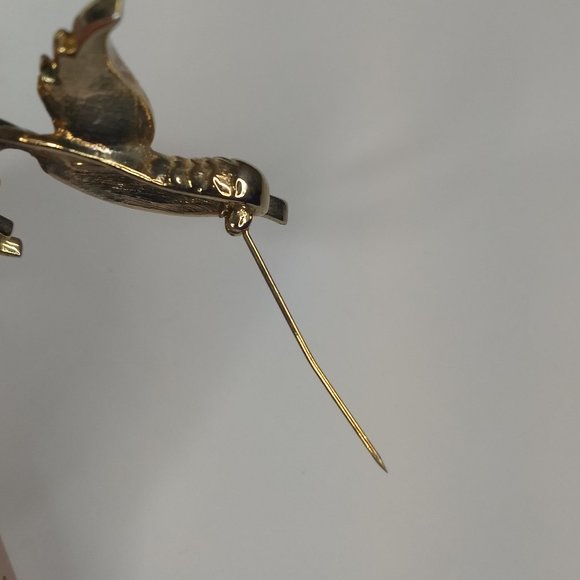 Bird Parrot Pin Brooch Green White Costume Jewelry Vintage Gold Tone Rhinestone - Picture 14 of 14
